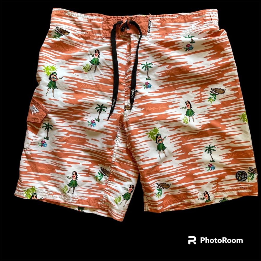 Maui And Sons Board Shorts - Hawaiian Hula Girl Print - Size 38